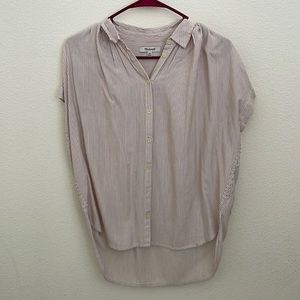 Madewell Size XXS Red Striped Short Sleeve Button-up